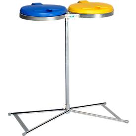 Doppel-Abfallsammler VAR INDUSTRY Standard, je 120 l, Stahl, KS-Deckel, blau/gelb