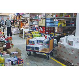 Doppel-Stirnwandwagen, Stahl/MDF-Platte, Enzianblau/Buche-Dekor, L 1000 x B 700 mm, Stirnwände aus MDF-Platte, TPE-Rollen mit EasySTOP, bis 500 kg