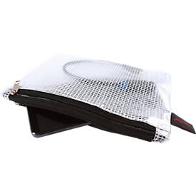 Doppelkammerbeutel FolderSys, A6, 2 Reißverschlüsse, Fingerschlaufe, PVC, schwarz-transp., 10 Stück
