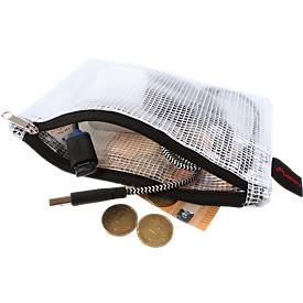 Doppelkammerbeutel FolderSys, A6, 2 Reißverschlüsse, Fingerschlaufe, PVC, schwarz-transp., 10 Stück