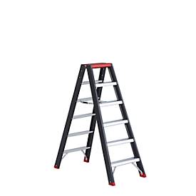 Doppelstufenstehleiter Professional Topline, Aluminium, 12 Stufen, schwarz