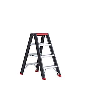 Doppelstufenstehleiter Professional Topline, Aluminium, 8 Stufen, schwarz