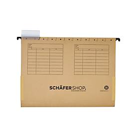 Dossiers suspendus SCHÄFER SHOP, en carton recyclé, avec bandes latérales en lin latérales, pour format A4, brun natron, 25 pièces