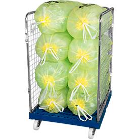 Drahtgitterbehälter 3-seitig, 1020 auf Kunststoffrollbehälter, einzianblau RAL5010