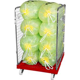 Drahtgitterbehälter 3-seitig, 1020 auf Kunststoffrollbehälter, feuerrot RAL3000