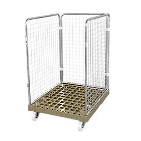 Drahtgitterbehälter 3-seitig, 1020 auf Kunststoffrollbehälter, grau RAL7032