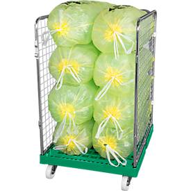 Drahtgitterbehälter 3-seitig, 1020 auf Kunststoffrollbehälter, grün RAL6024