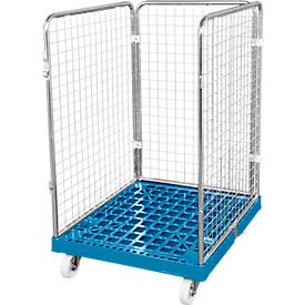 Drahtgitterbehälter 3-seitig, 1020 auf Kunststoffrollbehälter, lichtblau RAL5012
