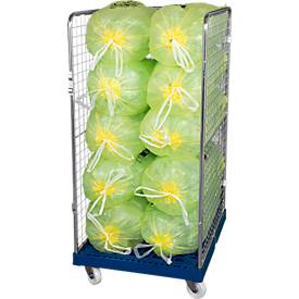 Drahtgitterbehälter 3-seitig, 1350 auf Kunststoffrollbehälter, enzianblau RAL5010