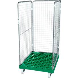 Drahtgitterbehälter 3-seitig, 1350 auf Kunststoffrollbehälter, grün RAL6024