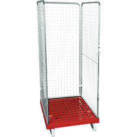 Drahtgitterbehälter 3-seitig, 1600 auf Kunststoffrollbehälter, feuerrot RAL 3000