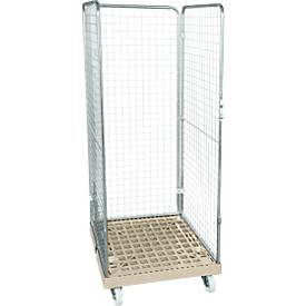 Drahtgitterbehälter 3-seitig, 1600 auf Kunststoffrollbehälter, grau RAL 7032