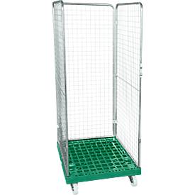 Drahtgitterbehälter 3-seitig, 1600 auf Kunststoffrollbehälter, grün RAL 6024