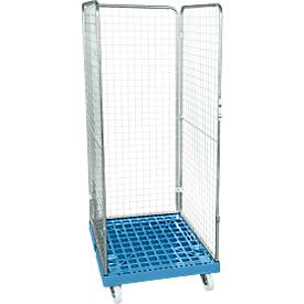 Drahtgitterbehälter 3-seitig, 1600 auf Kunststoffrollbehälter, lichtblau RAL 5012