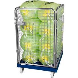 Drahtgitterbehälter 4-seitig, 1020 auf Kunststoffrollbehälter, enzianblau RAL5010