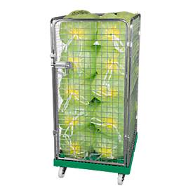 Drahtgitterbehälter 4-seitig, 1350 auf Kunststoffrollbehälter, grün RAL6024