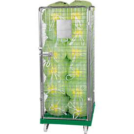 Drahtgitterbehälter 4-seitig, 1600 auf Kunststoffrollbehälter, grün RAL6024