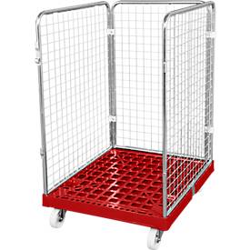 Drahtgitterbehälter 3-seitig, 1020 auf Kunststoffrollbehälter