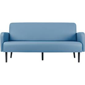 Dreisitzer Sofa meet by Paperflow LISBOA, desinfektionsmittelbeständiger Kunstlederbezug blau, Fußgestell schwarz, B 1590 x T 550 x H 430 mm