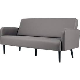 Dreisitzer Sofa meet by Paperflow LISBOA, desinfektionsmittelbeständiger Kunstlederbezug grau, Fußgestell schwarz, B 1760 x T 815 x H 830 mm