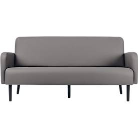Dreisitzer Sofa meet by Paperflow LISBOA, desinfektionsmittelbeständiger Kunstlederbezug grau, Fußgestell schwarz, B 1760 x T 815 x H 830 mm