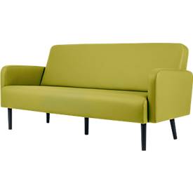 Dreisitzer Sofa meet by Paperflow LISBOA, desinfektionsmittelbeständiger Kunstlederbezug grün, Fußgestell schwarz, B 1760 x T 815 x H 830 mm