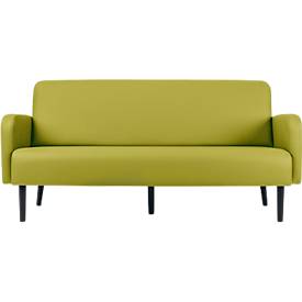 Dreisitzer Sofa meet by Paperflow LISBOA, desinfektionsmittelbeständiger Kunstlederbezug grün, Fußgestell schwarz, B 1760 x T 815 x H 830 mm