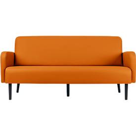 Dreisitzer Sofa meet by Paperflow LISBOA, desinfektionsmittelbeständiger Kunstlederbezug orange, Fußgestell schwarz, B 1590 x T 550 x H 430 mm
