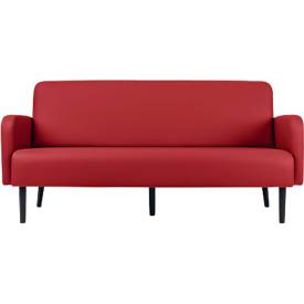 Dreisitzer Sofa meet by Paperflow LISBOA, desinfektionsmittelbeständiger Kunstlederbezug rot, Fußgestell schwarz, B 1760 x T 815 x H 830 mm
