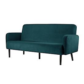 Dreisitzer Sofa meet by Paperflow LISBOA, Samtbezug grün, Fußgestell schwarz, B 1760 x T 815 x H 830 mm