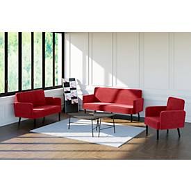 Dreisitzer Sofa meet by Paperflow LISBOA, Samtbezug rot, Fußgestell schwarz, B 1760 x T 815 x H 830 mm