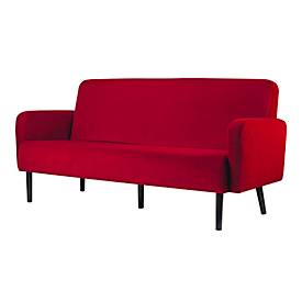 Dreisitzer Sofa meet by Paperflow LISBOA, Samtbezug rot, Fußgestell schwarz, B 1760 x T 815 x H 830 mm