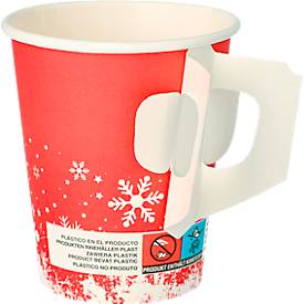 Drinkbekers Papstar "Wintertijd", met handvat, karton, 200 ml, Ø 8 x H 9,3 cm, rood/wit, 50 st.