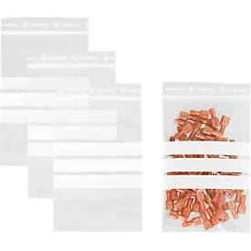 Druckverschlussbeutel, Polyethylen, 100 × 150 mm, 50 µm, 50% Regeneratanteil, 3 Beschriftungsfelder, transparent, 1000 Stk.