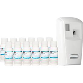 Duftspender Rubbermaid Microburst-3000, inkl. 12 Nachfülldosen, Ice Age, bis zu 90 Tage, programmierbar, L 187 x B 101 mm x H 82 mm, weiß