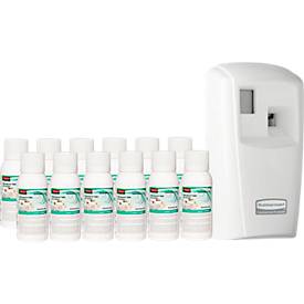 Duftspender Rubbermaid Microburst-3000, inkl. 12 Nachfülldosen, Relaxing Spa, bis zu 90 Tage, programmierbar, L 187 x B 101 mm x H 82 mm, weiß