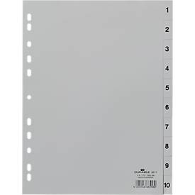 DURABLE Kunststoffregister, A4 hoch, Zahlen 1-10, grau