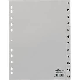 Durable Kunststoffregister, A4 hoch, Zahlen 1-12, grau