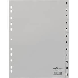 DURABLE Kunststoffregister, A4 hoch, Zahlen 1-12, grau