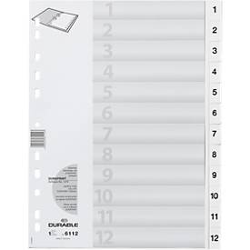 Durable Kunststoffregister, A4 hoch, Zahlen 1-12, weiß