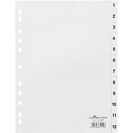 DURABLE Kunststoffregister, A4 hoch, Zahlen 1-12, weiß