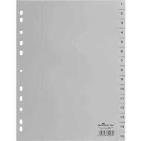 DURABLE Kunststoffregister, A4 hoch, Zahlen 1-15, grau