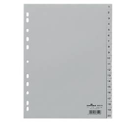 Durable Kunststoffregister, A4 hoch, Zahlen 1-20, grau