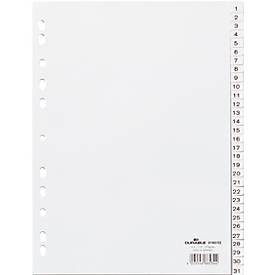 DURABLE Kunststoffregister, A4 hoch, Zahlen 1-31 , weiß