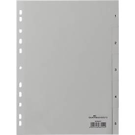DURABLE Kunststoffregister, A4 hoch, Zahlen 1-5, grau