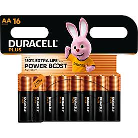 Duracell Piles alcalines Plus Extra Life, Mignon AA, LR06, 1,5 V, sous blister, 16 pièces