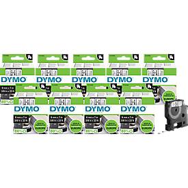 DYMO® Schriftband-Sparset 40913, Typ D1, 7 m x 9 mm, UV-beständig, reißfest, schwarz/weiß, 10 Stück