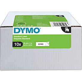 DYMO® Schriftband-Sparset 45803, Typ D1, 7 m x 19 mm, UV-beständig, reißfest, schwarz/weiß, 10 Stück