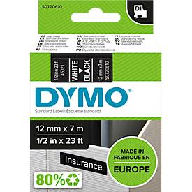 DYMO® Schriftbandkassette D1 45021, 12 mm breit, schwarz/weiß