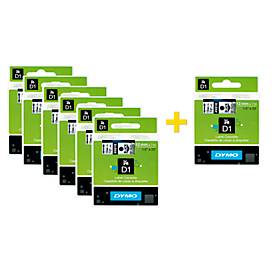 DYMO® Sparset Schriftbandkassetten 45013, 12 mm breit, weiß/schwarz, 6 + 1 GRATIS